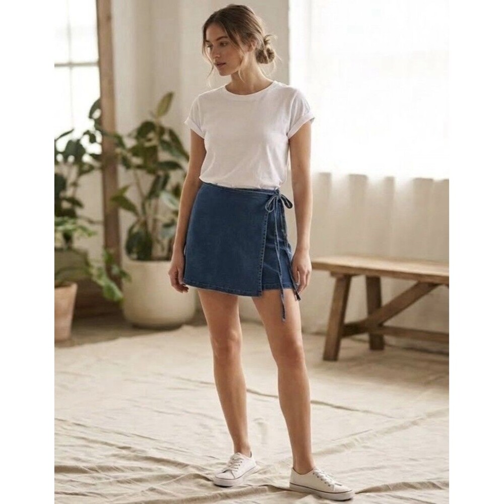 Abound Faux-Wrap Denim Mini Skirt (Size M) - NWT. Medium Blue Denim Women’s New